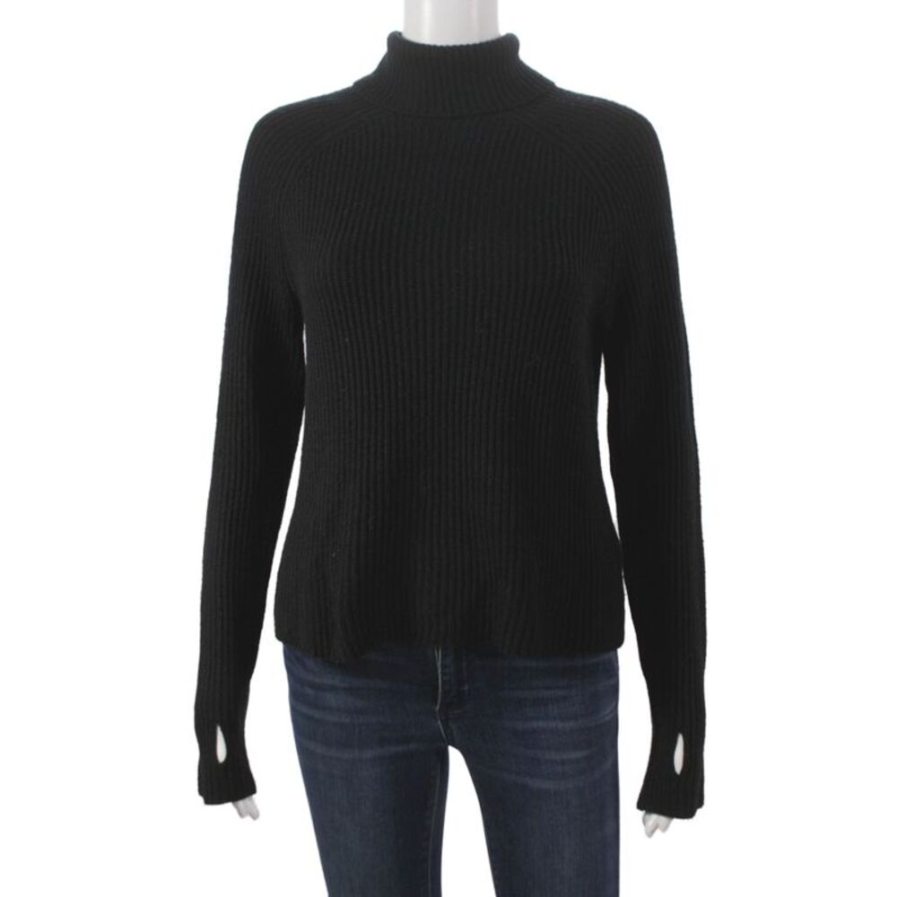 KaufmanFranco Womens Merino Wool Turtleneck Full Zip Sweater Black Size XS